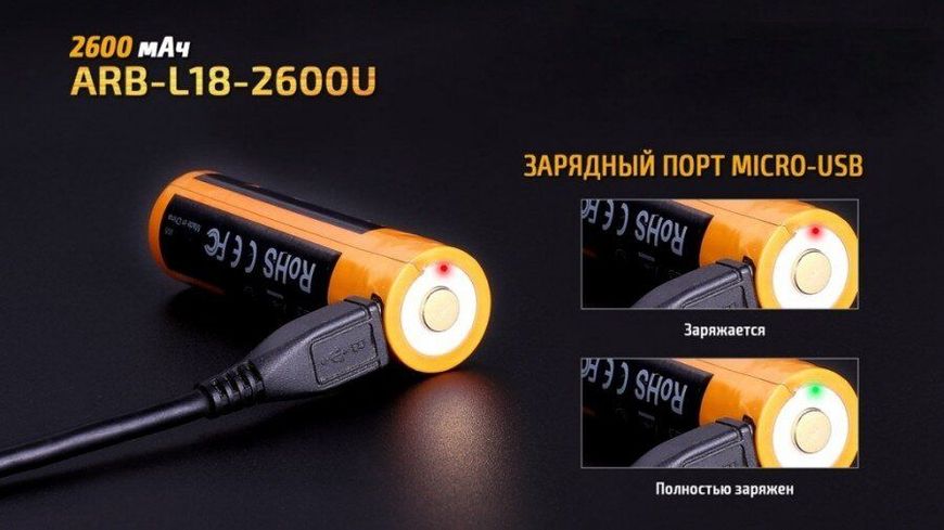 Аккумулятор 18650 Fenix 2600 mAh ARB-L18-2600U micro usb зарядка 82100 фото