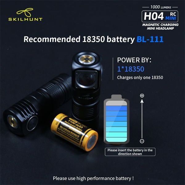 Налобный фонарь Skilhunt H04 Mini RC CW c аккумулятором BL-111 1100mAh 91674 фото