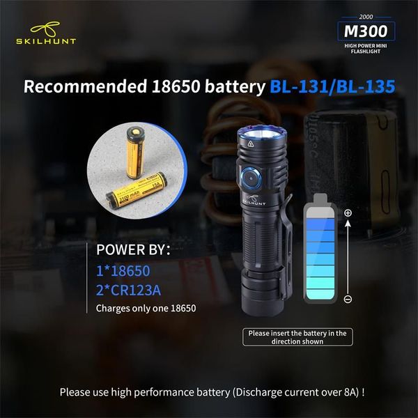 Фонарь ручной Skilhunt M300 HD CW с аккумулятором BL-135 3500mAh