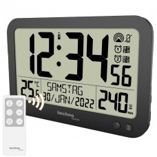 Настенные часы Technoline WS8026 Black с пультом, электронный механизм, термометр, будильник