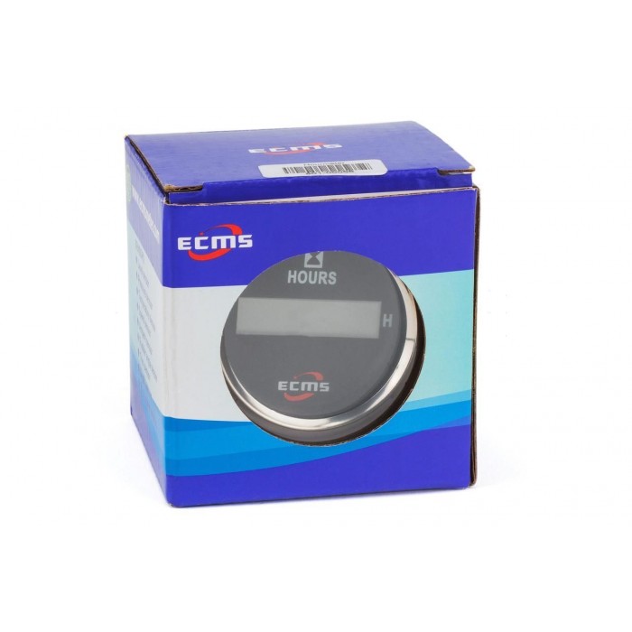 Счетчик моточасов судовой для лодки и катера ECMS CLH2-BS-HS 52мм черный 12V цифровой с красной подсветкой и