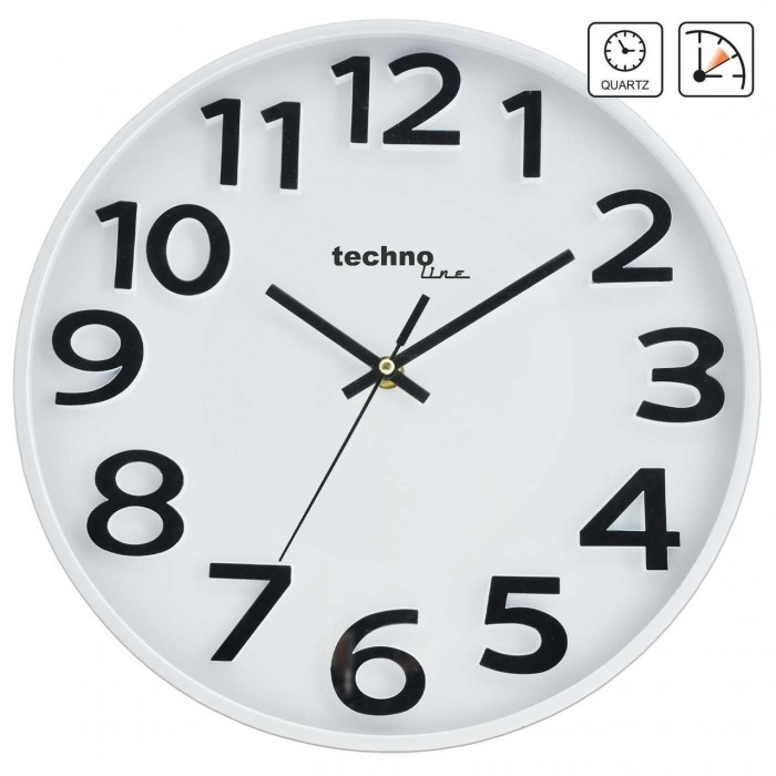 Настенные часы Technoline WT4100 White кварцевые бесшумные с белым циферблатом, диаметр 285 мм