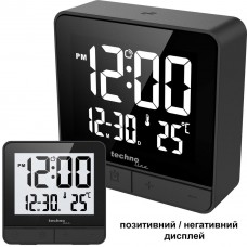 Настільні годинники Technoline WT375 Black з E-paper дисплеєм, будильником, термометром та радіоконтролем часу