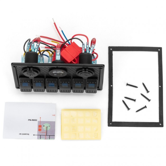 Панель переключателей 12V/24V HF60-326B с 6 переключателями и двойным USB для лодки и катера