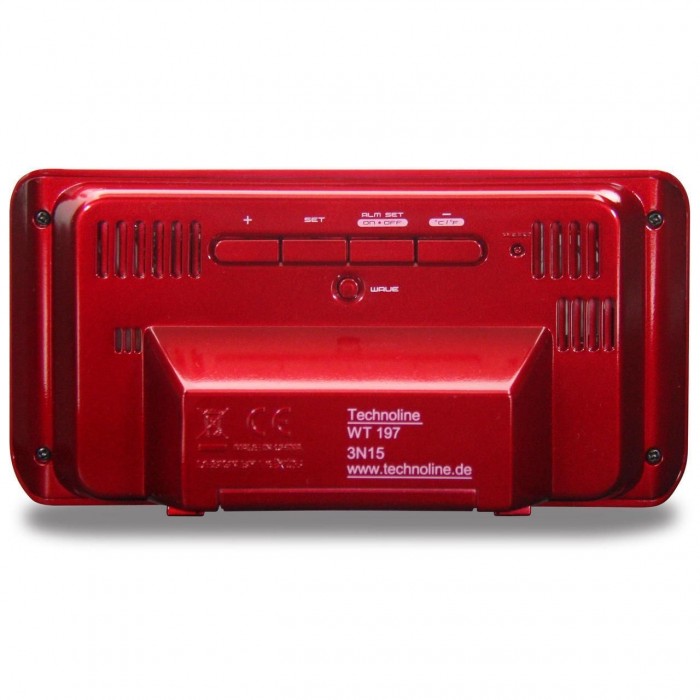 Настольные часы Technoline WT197 Red с будильником, термометром и календарем, радиоуправляемые с подсветкой
