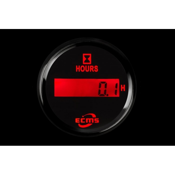 Счетчик моточасов судовой для лодки и катера ECMS CLH2-BS-HS 52мм черный 12V цифровой с красной подсветкой и
