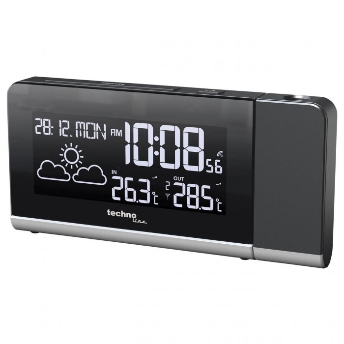 Проекційні годинники Technoline WT539 Black з двома будильниками та метеостанцією, червоний колір проекції