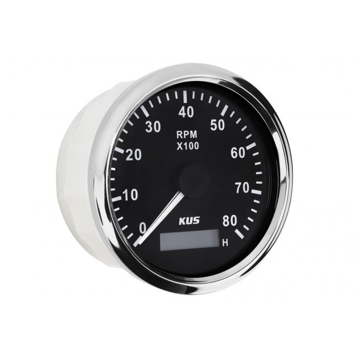 Тахометр и моточасы судовой для лодки и катера Wema Kus K-Y07010 черный 0-8000 об/мин 12/24В с дисплеем и