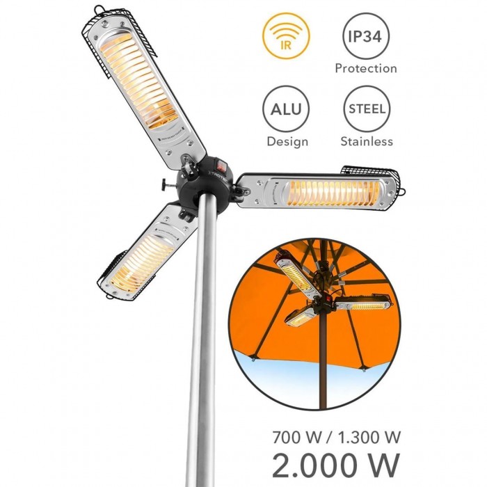 Инфракрасный обогреватель Trotec IRS 2005 2000W Серебристый/Чёрный для террасы с 3 режимами и защитой IP34