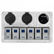 Панель переключателей + прикуриватель двойной USB порт вольтметр 12V для лодки и катера 155х155 мм