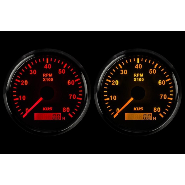 Тахометр и моточасы судовой для лодки и катера Wema Kus K-Y07010 черный 0-8000 об/мин 12/24В с дисплеем и