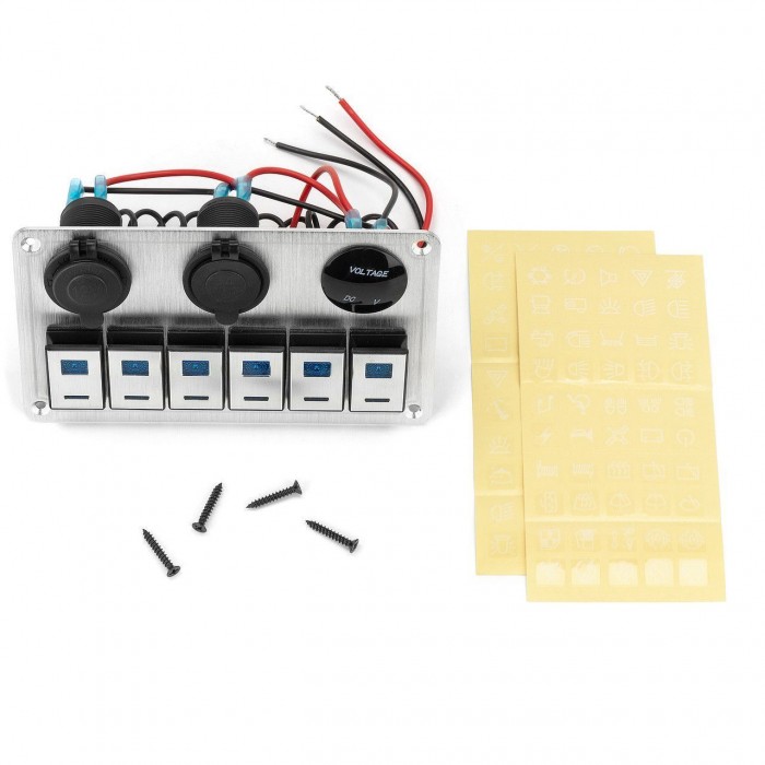 Панель переключателей + прикуриватель двойной USB порт вольтметр 12V для лодки и катера 155х155 мм