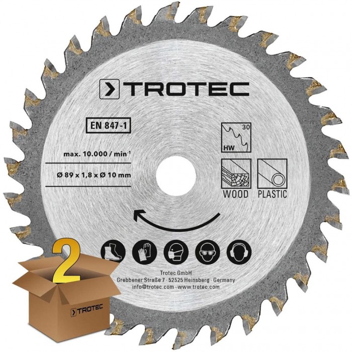 Пильный диск Trotec 3 TCT 89х10х1.8 HW30 Дерево/Пластик для мини-циркулярных пил 30 зубьев 2 шт