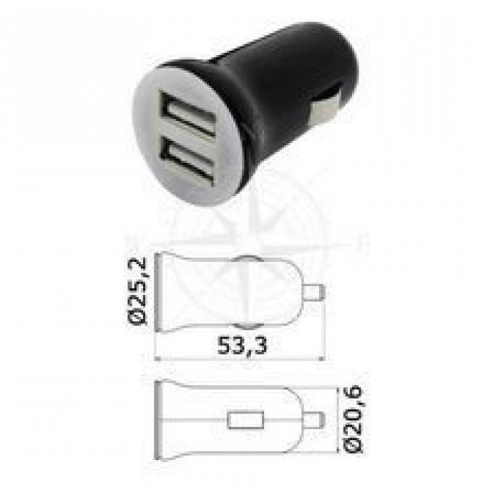 Адаптер прикуривателя для судна 2хUSB 12/24 В Osculati предохранитель светодиодный индикатор мощность 2.5