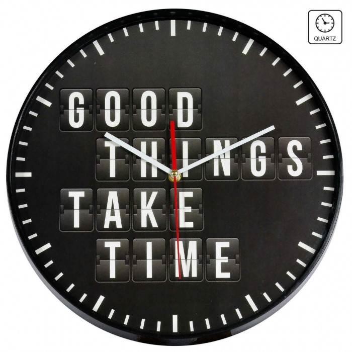 Настінні годинники Technoline 775485 Good Things Take Time кварцові чорні з діаметром 335 мм для дому та офісу