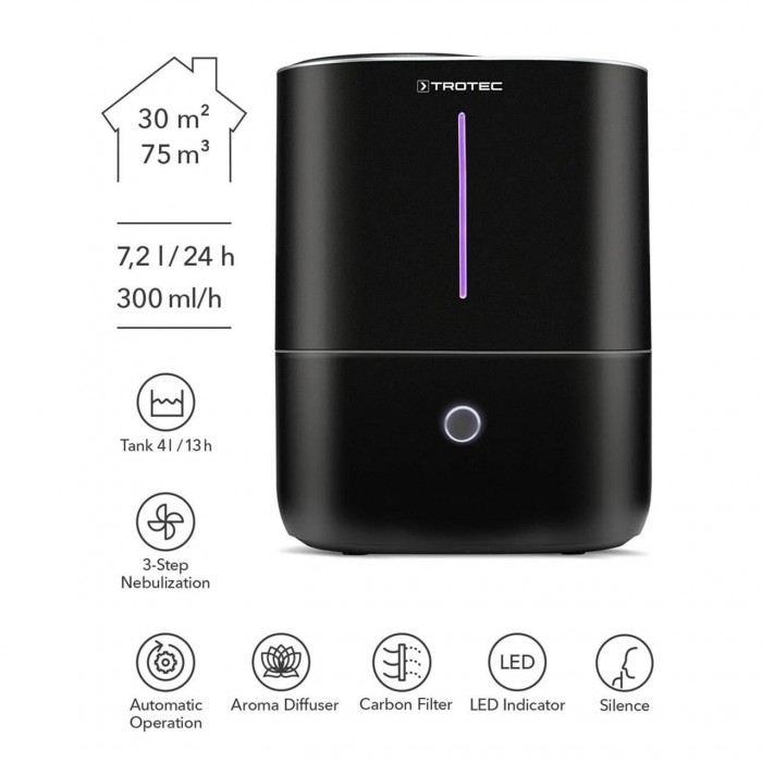 Ультразвуковой увлажнитель воздуха Trotec B 2 E Black 3 в 1 с функцией очистки и ароматизации для помещений д