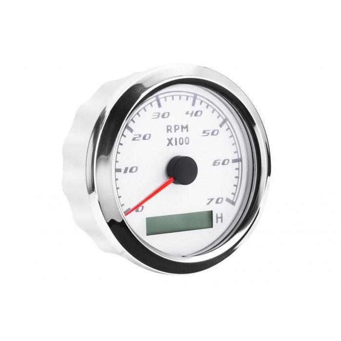 Тахометр судовой для лодки и катера I GAUGE со счетчиком моточасов 0-7000 RPM LED дисплей 85MM белый хромиров