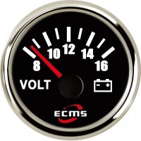 Вольтметр судновий для човна та катера ECMS PMV2-BS-8-16 чорний 800-00059 з підсвічуванням оранжевого кольору 55