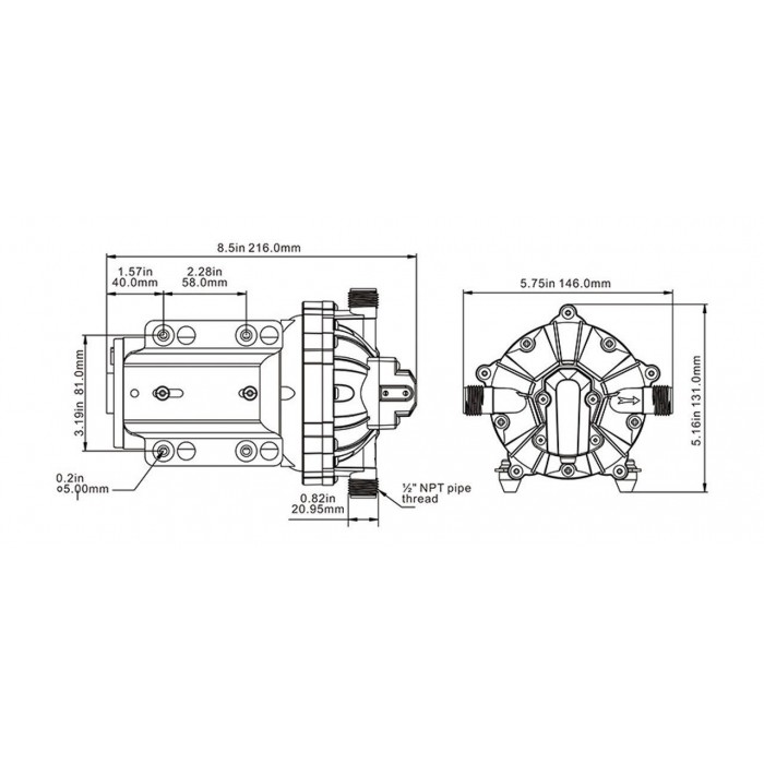 Диафрагмовая помпа SFDP1-050-070-51 SEAFLO автоматическая 18.9 л/мин для лодки 12V мощность 96 Вт без бака