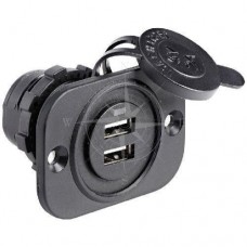 Гнездо для лодки и катера врезное Osculati 14.516.01 2xUSB полиамид черное для зарядки гаджетов 12/24 В