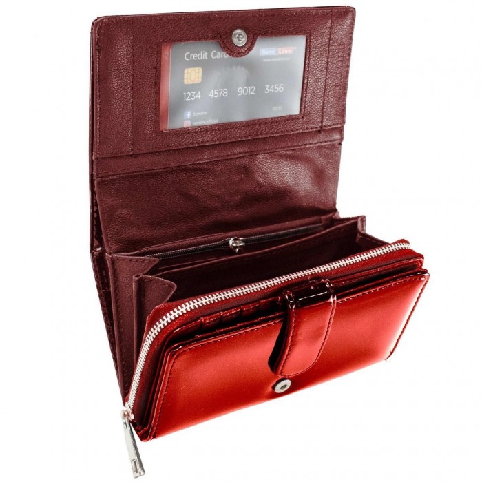 Женский кожаный кошелек Semi Line RFID Красный P8229-2 с 3 отделениями для купюр и 12 слотами для карт с защи
