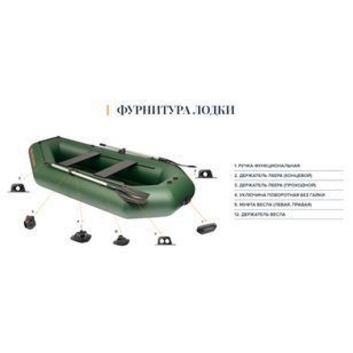 Надувная лодка Колибри K-300СТ (S) зеленая, гребная, трехместная, с передвижными сиденьями