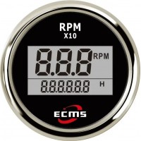 Цифровий тахометр з мотогодинами ECMS PLT2-BS-240-33 чорний 55мм 0-999999 об/хв з оранжевим підсвічуванням