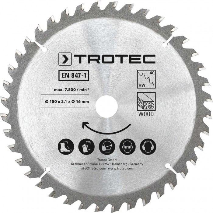 Пильний диск Trotec 150х16х2.1 HW40 Wood 3 шт для акуратного розпилу деревини та ДСП карбідом вольфраму 7500