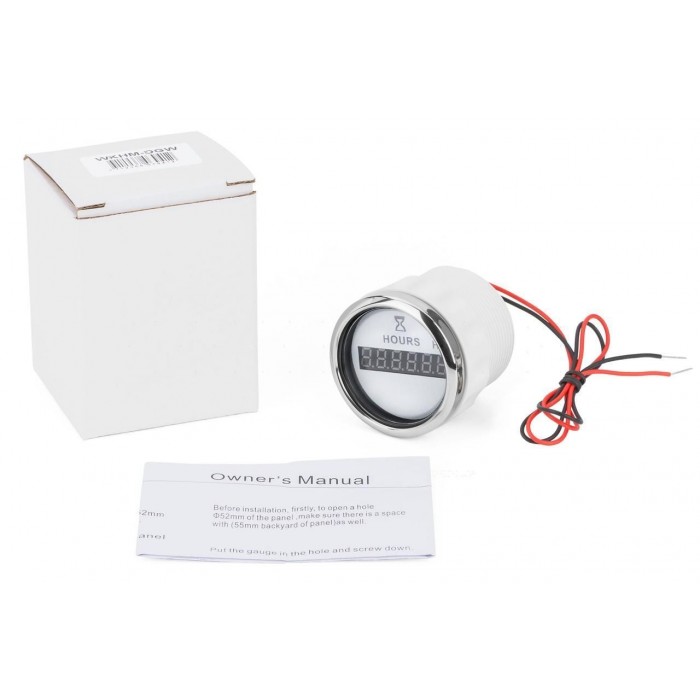 Цифровой счетчик моточасов судовой для лодки и катера I GAUGE 52MM белый LED дисплей хромированная рамка