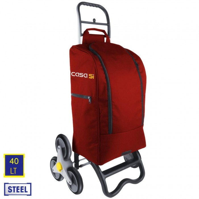 Сумка-коляска Casa Si Buddy Red CS93077Y04R 40 л с термоизоляцией, 6 колес для покупок и пикника, сталь