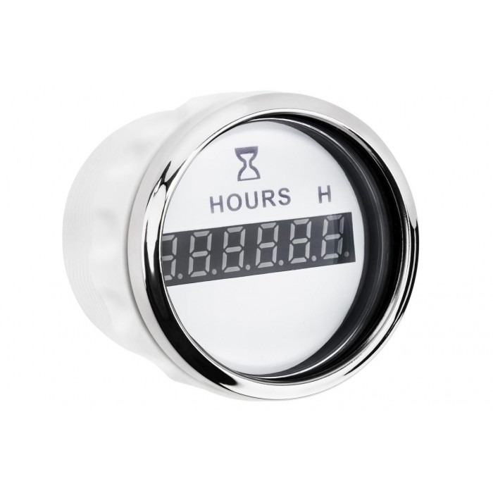Цифровой счетчик моточасов судовой для лодки и катера I GAUGE 52MM белый LED дисплей хромированная рамка