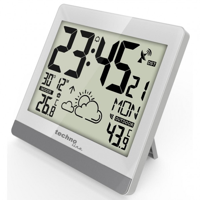 Настінні годинники Technoline WS8119 White з цифровим дисплеєм, погодною станцією, термометром та будильником, білі