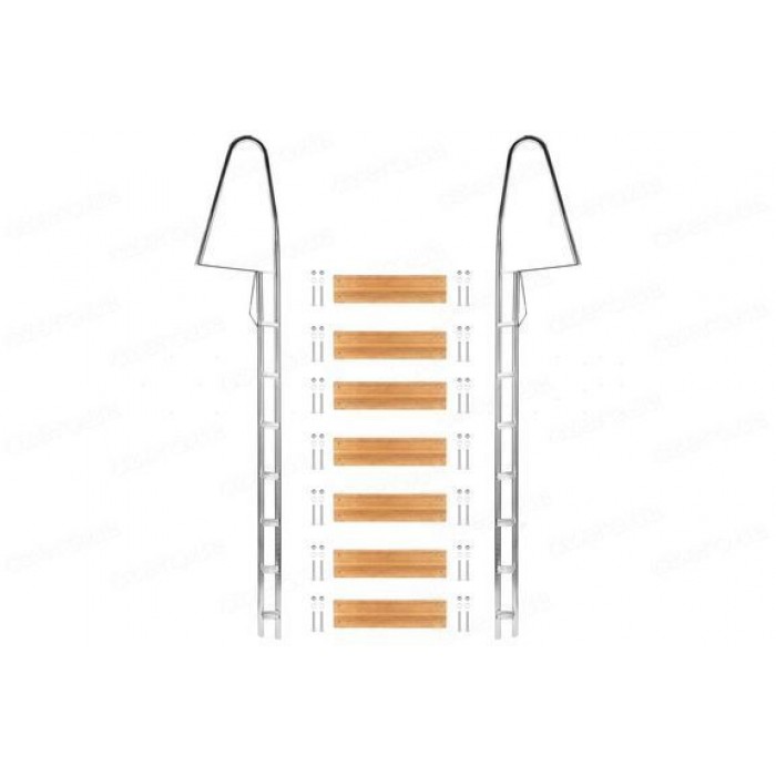 Лестница причальная 7 ступеней 2566 mm 3511104 из нержавеющей стали нескладная с деревянной накладкой