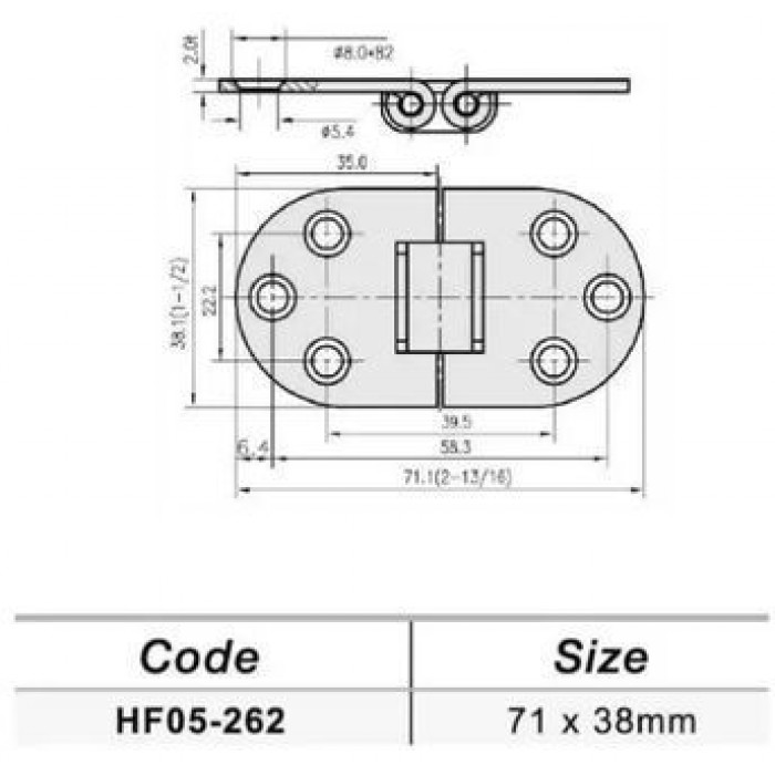 Петля для човна і катера STAMPED HINGES HF05-262 71 x 38 мм нова, надійна і міцна для кріплення