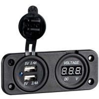 Гнездо 2хUSB вольтметр полиамид чёрный Osculati для зарядки гаджетов 12/24 В цифровой вольтметр 8-32 В IP