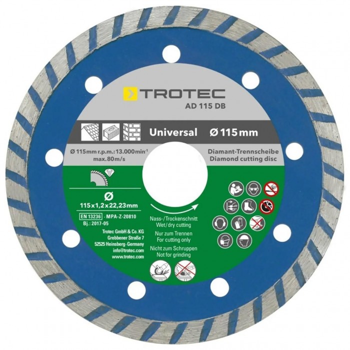 Набор алмазных отрезных дисков Trotec 110/115х22.23 4 шт для резки бетона, плитки, мрамора и гранита