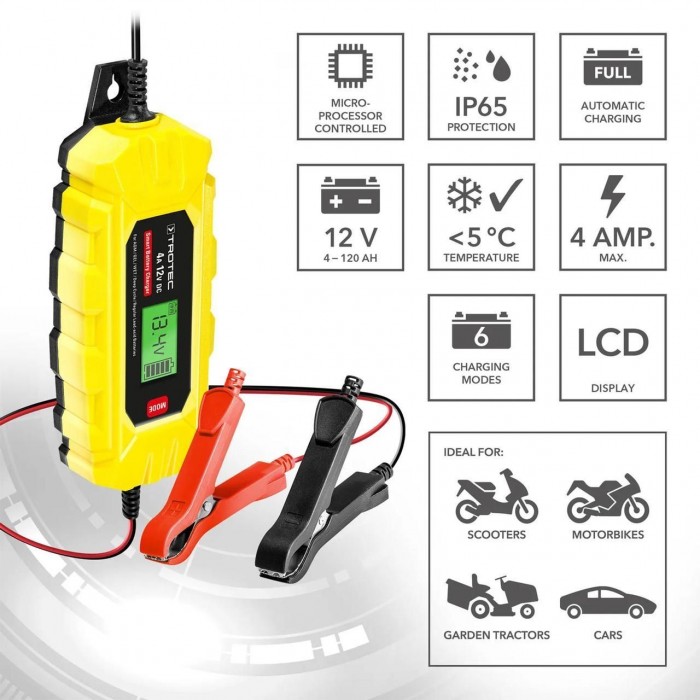 Зарядное устройство для автоаккумуляторов Trotec PBCS 4A 12V 4-120Ah с ЖК-экраном и 6 режимами