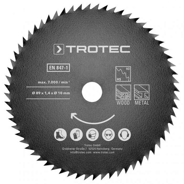Набір дисків для пилки Trotec 1 HSS 89х10х1.4 HS60/HS80 Метал і дерево 2 шт 60/80 зубців