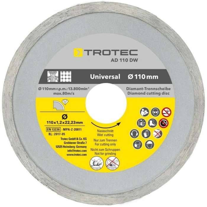 Набор алмазных отрезных дисков Trotec 110/115х22.23 4 шт для резки бетона, плитки, мрамора и гранита
