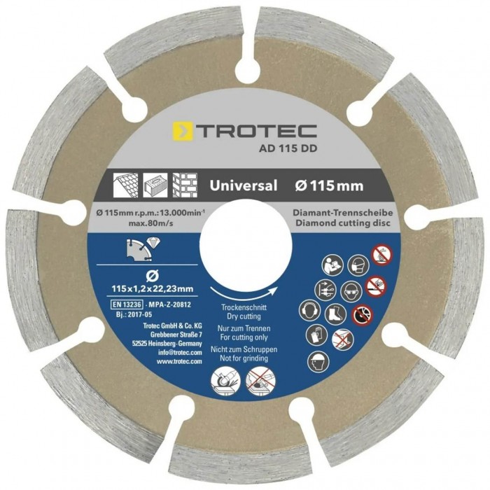 Набор алмазных отрезных дисков Trotec 110/115х22.23 4 шт для резки бетона, плитки, мрамора и гранита