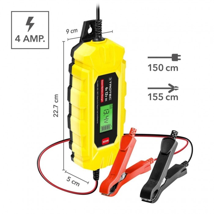 Зарядное устройство для автоаккумуляторов Trotec PBCS 4A 12V 4-120Ah с ЖК-экраном и 6 режимами