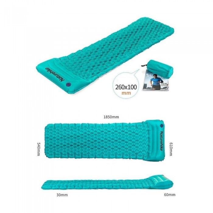 Одинарний надувний матрас з подушкою Nature Hike ULTRALIGHT TPU 185x54x3 см, вага 460 г, синій NH17T024-T blue