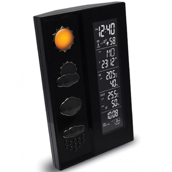 Метеостанция Technoline WS6650 Black прогноз погоды с беспроводным датчиком, часы с зеркальной накладкой