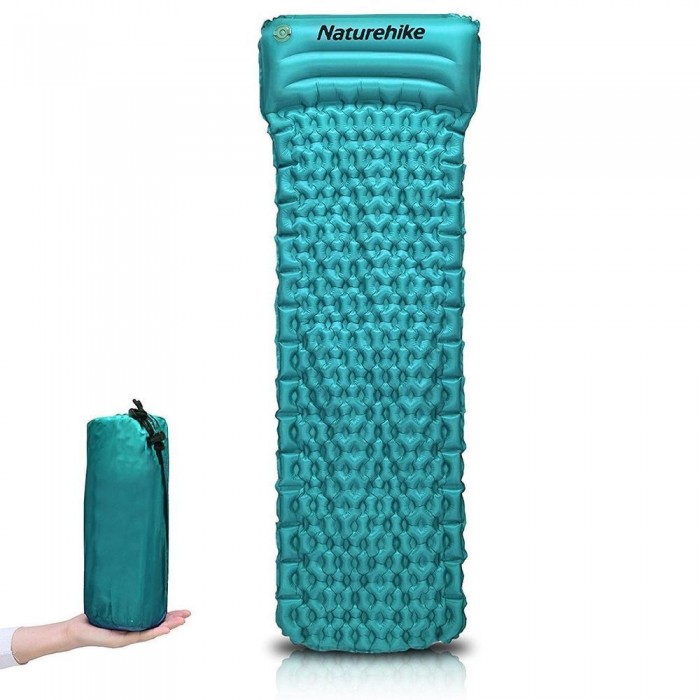 Одинарний надувний матрас з подушкою Nature Hike ULTRALIGHT TPU 185x54x3 см, вага 460 г, синій NH17T024-T blue