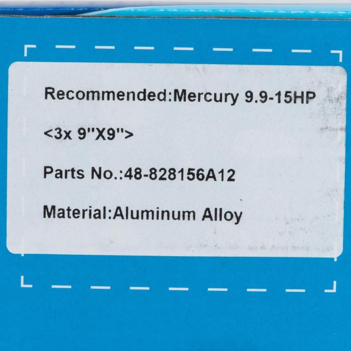 Винт гребной для лодочного мотора MERCURY A 6-15HP 48-828156A12 3X9X9 ALU алюминиевый 3 лопасти