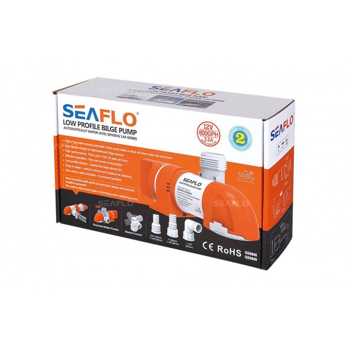 Автоматична помпа низького профілю SeaFlo 1100 SFBP1-G1100-14A 69 л/хв 12V потужність 50Вт ABS висота