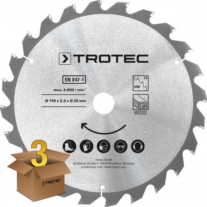 Пильный диск Trotec 190х20х2.2 HW24 Wood 3 шт для циркулярной пилы, твердосплавный, 24 зуба для резки