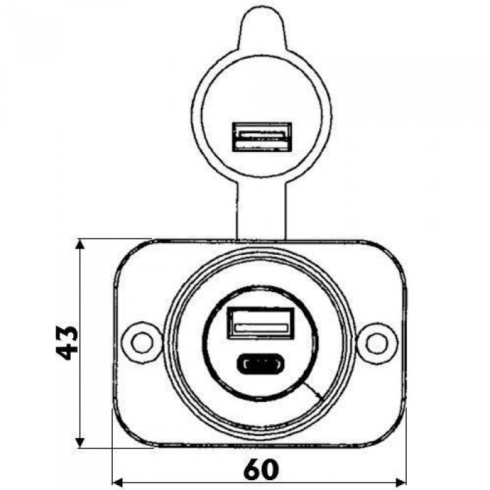 Гнездо 2хUSB для лодки и катера Osculati 14.516.05 Type-A/Type-C 12/24 В черный полиамид с защитной крышкой