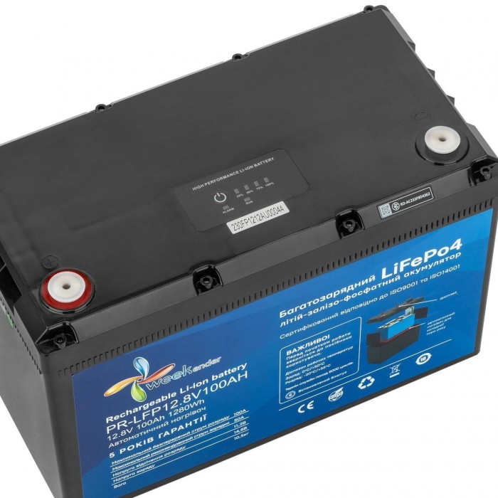Літій ферумний LiFePO4 акумулятор 12 V 100 AH + PRC-1230 з нагрівачем та дисплеєм Weekender + зарядка на 30А