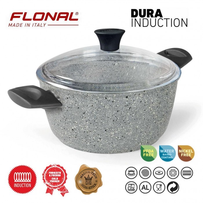 Кастрюля Flonal Dura Induction 4.3 л с крышкой Pyrex антипригарное покрытие Magma-Tech Plus для любых плит